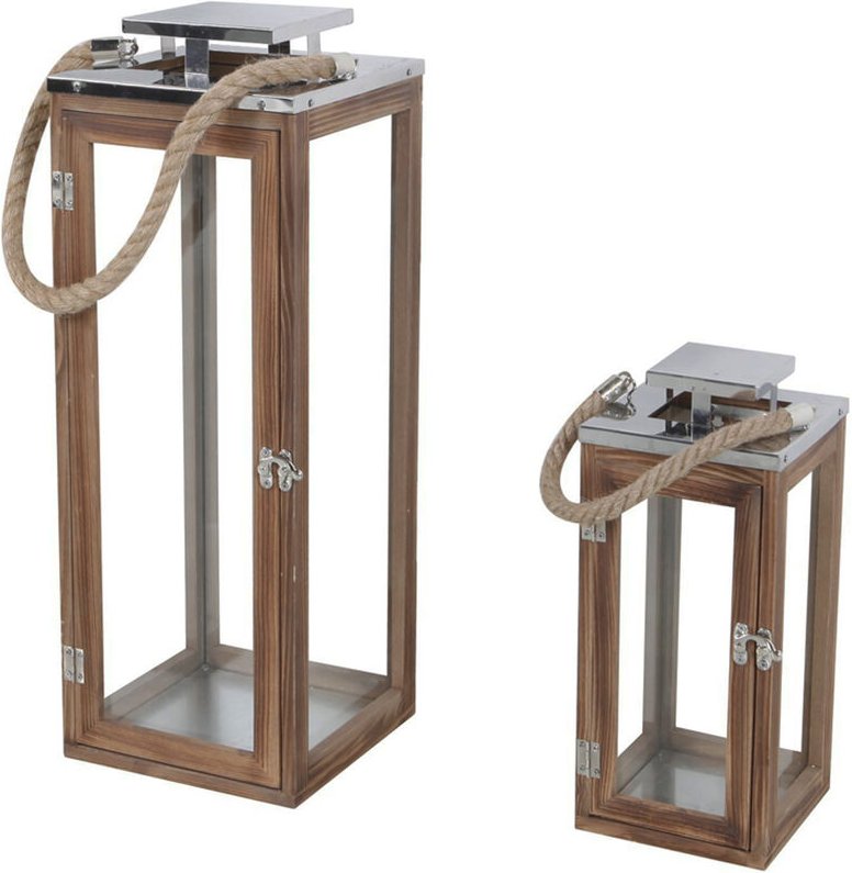 2er XXL Holz-Laternen Set braun-MMC8137-mittel-klein