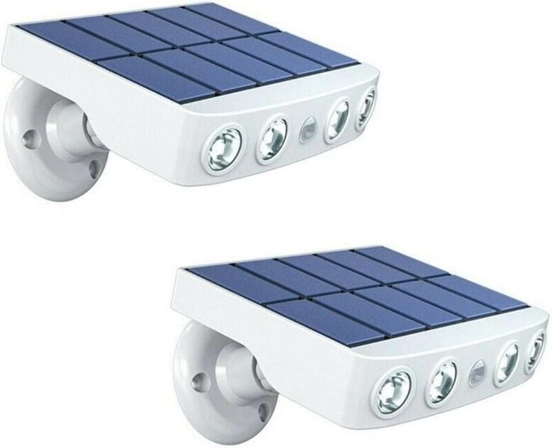 2 Stück Solar-LED-Fluter mit Bewegungsmelder für Wand, Straße, Hof, Außenbereich, Terrasse (weißes Licht)