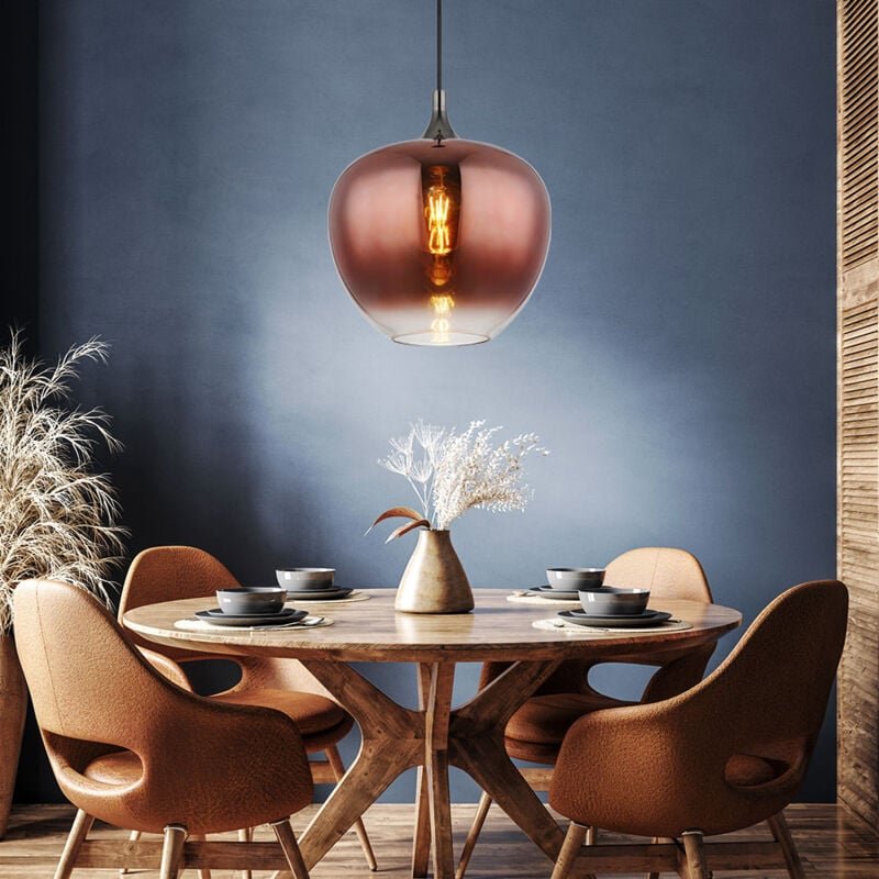 LED Hängeleuchte Retro Esstischlampe Glas kupfer Pendelleuchte Retro Esszimmerleuchte schwarz, E27 Fassung, DxH 29x120 c...
