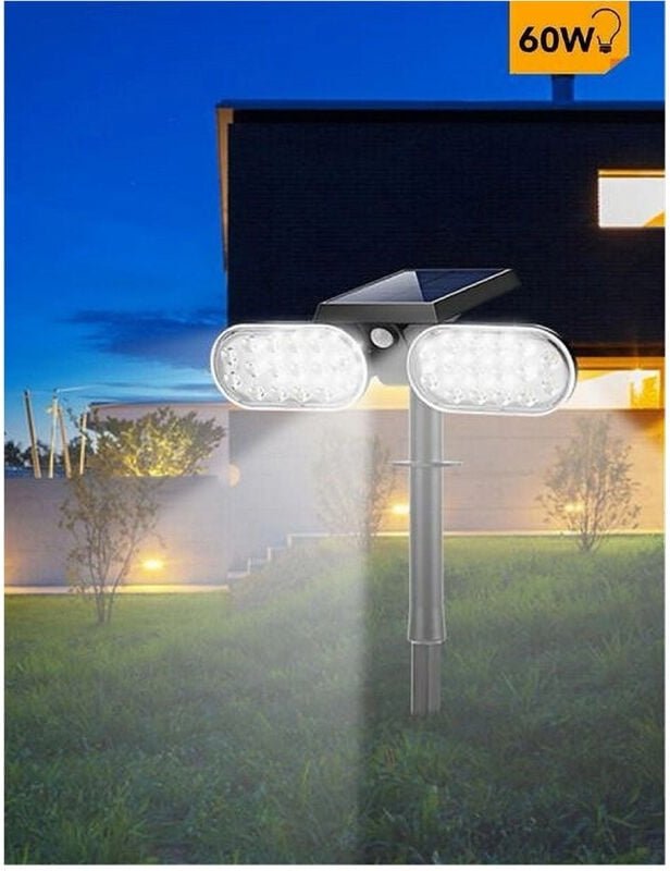 Trade Shop Traesio - Trade Shop - wiederaufladbarer doppel-led-strahler mit solarpanel-steckdose YH0518-PIR -