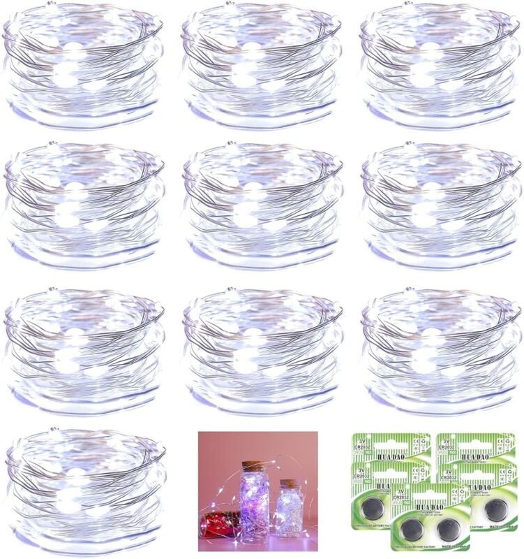 10er-Pack 2 m lange batteriebetriebene Lichterketten mit 20 LEDs, wasserdichte LED-Lichter mit Kupferdraht für Weihnacht...