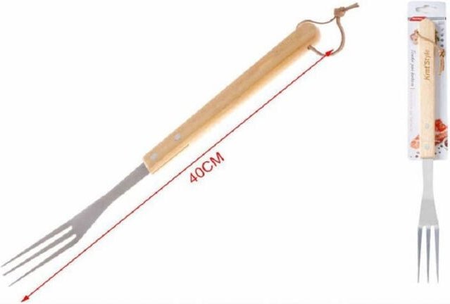 Trade Shop Traesio - Trade Shop - Grillgabel mit 3 Zinken, 40 cm, aus Stahl, mit Holzgriff, 2406328 -