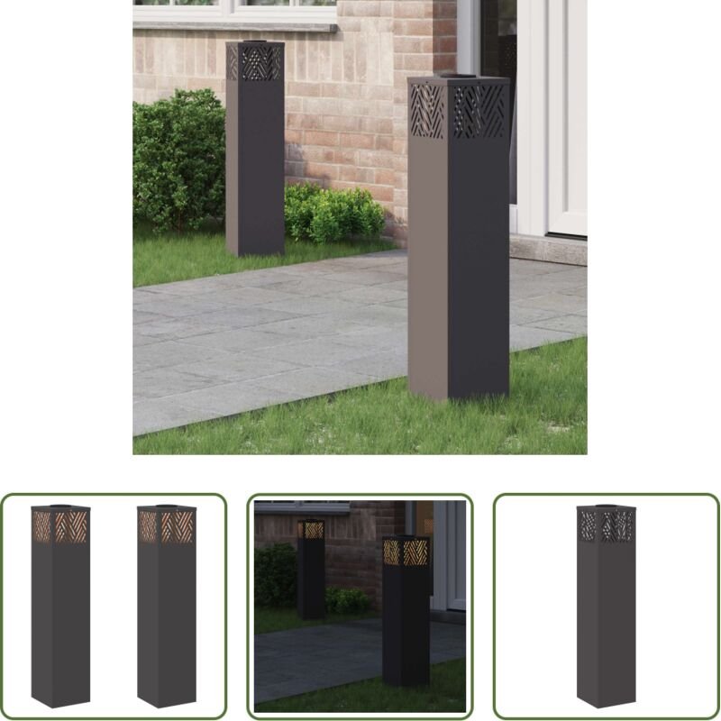 Außenbeleuchtung - Solar LED Weg Licht 2 pcs Schwarz Kalt gewalzter Stahl