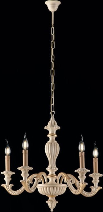 Bonetti Illumina - Leonardo - Kronleuchter aus Elfenbeinholz und Blattgold 5 Lichter 117 - Ø53 - BL180-5-AV