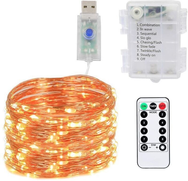 Herbstgirlande (2er-Pack), 10 m, 1000 LEDs, Mini-Lichterkette, batteriebetrieben, LED-Außen- und Innen-Silberdraht-Dekor...