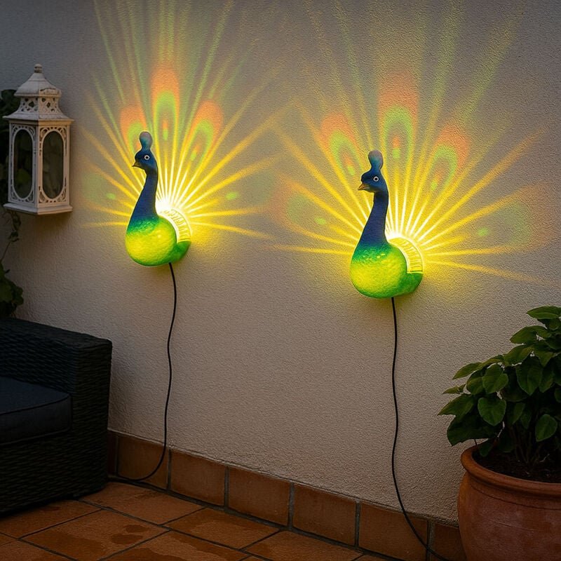 Etc-shop - Solarlampe Pfau Außen Wandleuchte Figuren Solarleuchte Farbwechsler, IP44 Akku, bunt Wandmontage, rgb led, Lx...