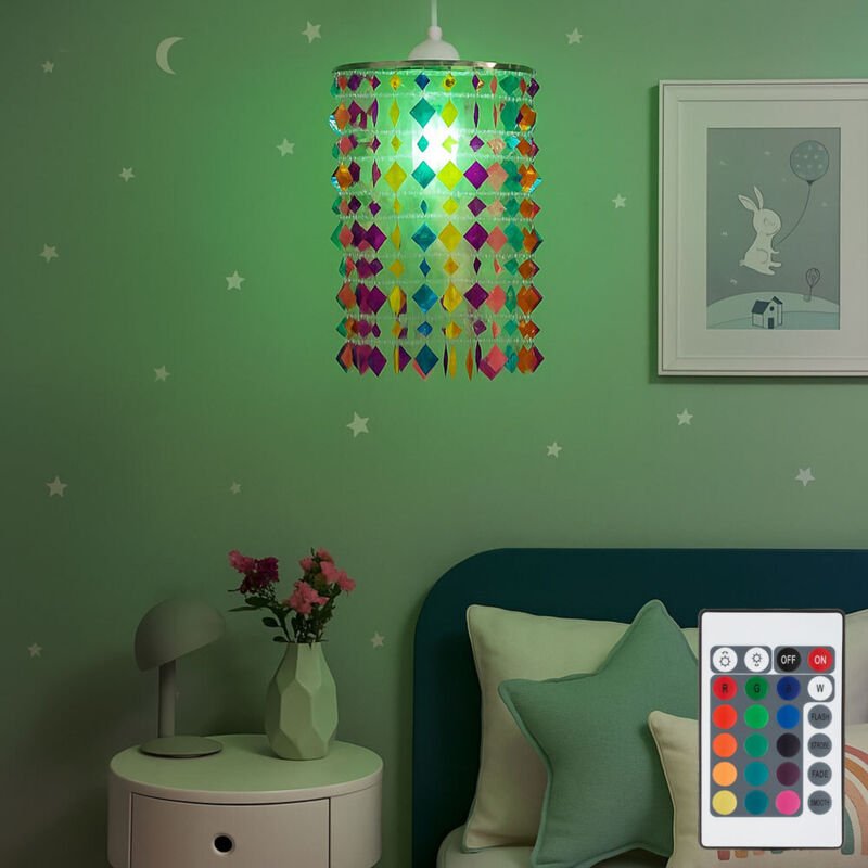 Kinder Hänge Decken Lampe fernbedienung Kristall Leuchte dimmbar im Set inkl. rgb led Leuchtmittel