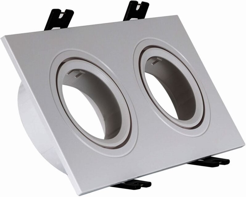 Efectoled - Downlight-Ring Eckig Schwenkbar für 2 LED-Glühbirnen GU10 / GU5.3 Ausschnitt 75x150 mm Silbern