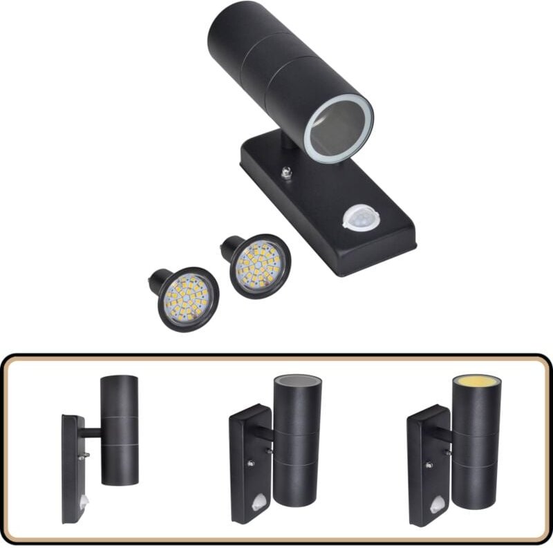 LED-Wandleuchte Edelstahl Zylinderform Schwarz mit Sensor - LED-Wandleuchte - Edelstahl - Outdoor Beleuchtung - Bewegung...
