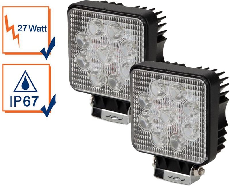 Perel - 27 Watt led Strahler alu 2er set, 4250 Kelvin Neutralweiß, IP67, 13,5x11cm