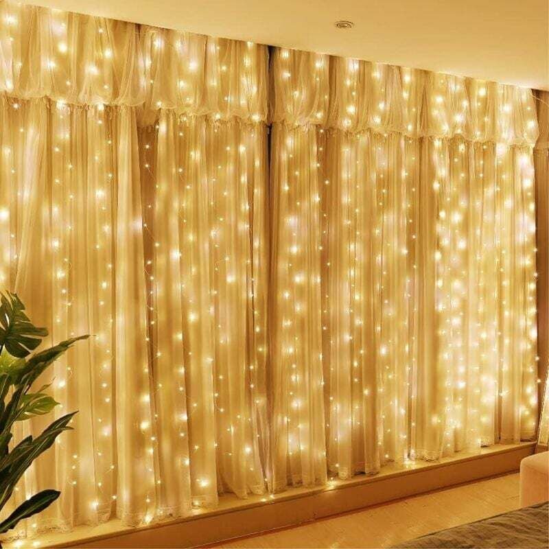 300 LED-Lichterkette, warmweiß, 3 m x 3 m, 8 Beleuchtungsmodi, USB-Fernbedienung mit Timer für Weihnachten, Hochzeit, Ge...