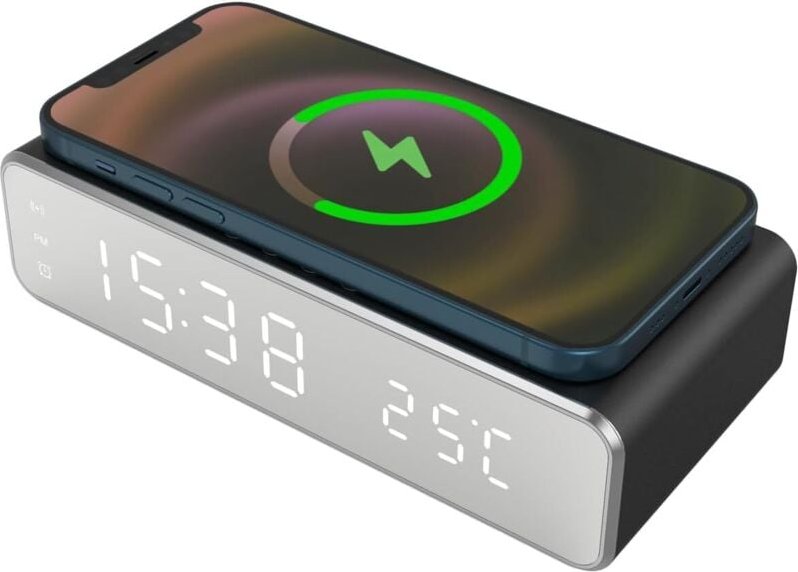 Digitaler Wecker mit kabelloser Aufladung Einstellbarer Alarm Einstellbare LED-Anzeige Integriertes Nachtlicht Kompatibe...