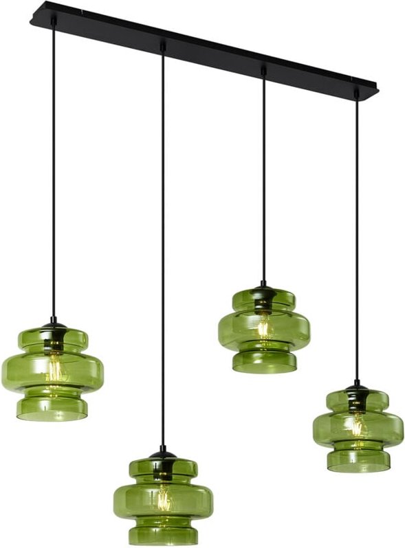 Retro Hängelampe Schwarz mit Grünem Glas 4-Lichter - Denise