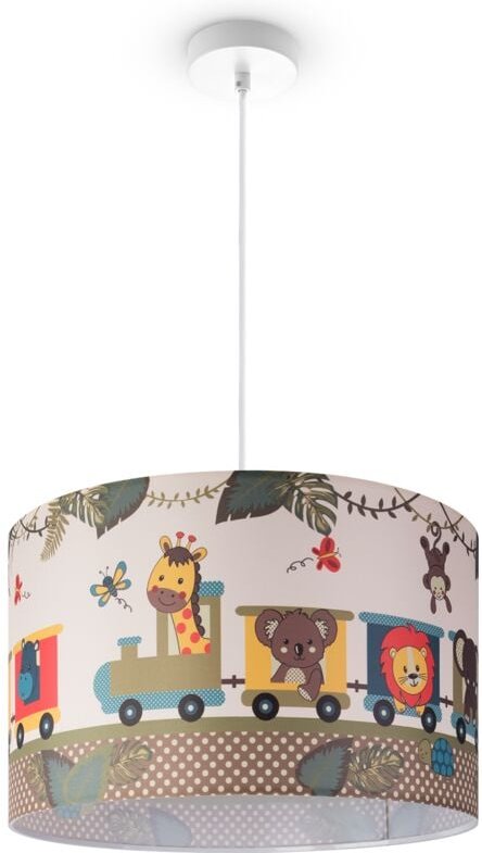 Pendelleuchte Kinderzimmer Deckenlampe Stoff Lampenschirm Rund Dschungel Pendelleuchte - Weiß, Design 2 (Ø45,5 cm) - Pac...