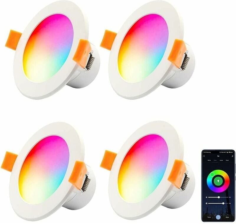 Thumbnail - YMYNY 4 x WLAN-LED-Einbaustrahler, 10 W RGB dimmbarer WLAN-LED-Deckenstrahler, 230 V runder LED-Einbaustrahler für Wohnz...