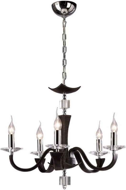 Inspired Diyas - Nardini - Deckenanhänger Kronleuchter 5 Hell poliertes Chrom, dunkelbraunes Kunstleder, Kristall