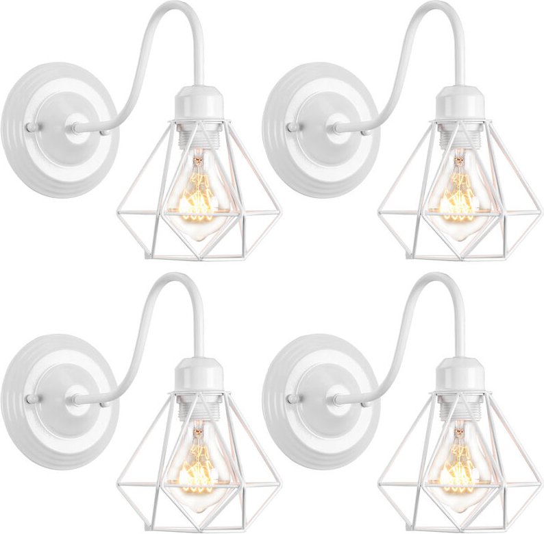 Wandleuchte Vintage, Mini Diamant Form Wamp Lampe im Industri Design, Decor Lampe mit Käfig für Wohnzimmer Esszimmer Wei...