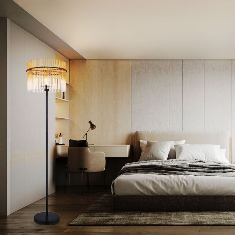 Globo Lighting - Stehlampe Stehleuchte Deckenfluter Schlafzimmerleuchte amber schwarz Glasstäbe, Metall, 1x E27, DxH 38 ...