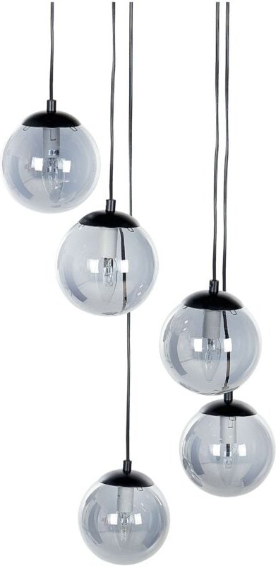 Hängeleuchte Schwarz und Grau Rauchglas 5 Schirme Kugelform mit Langen Kabeln 5-Flammig Modern Gamourös für Esstisch Woh...