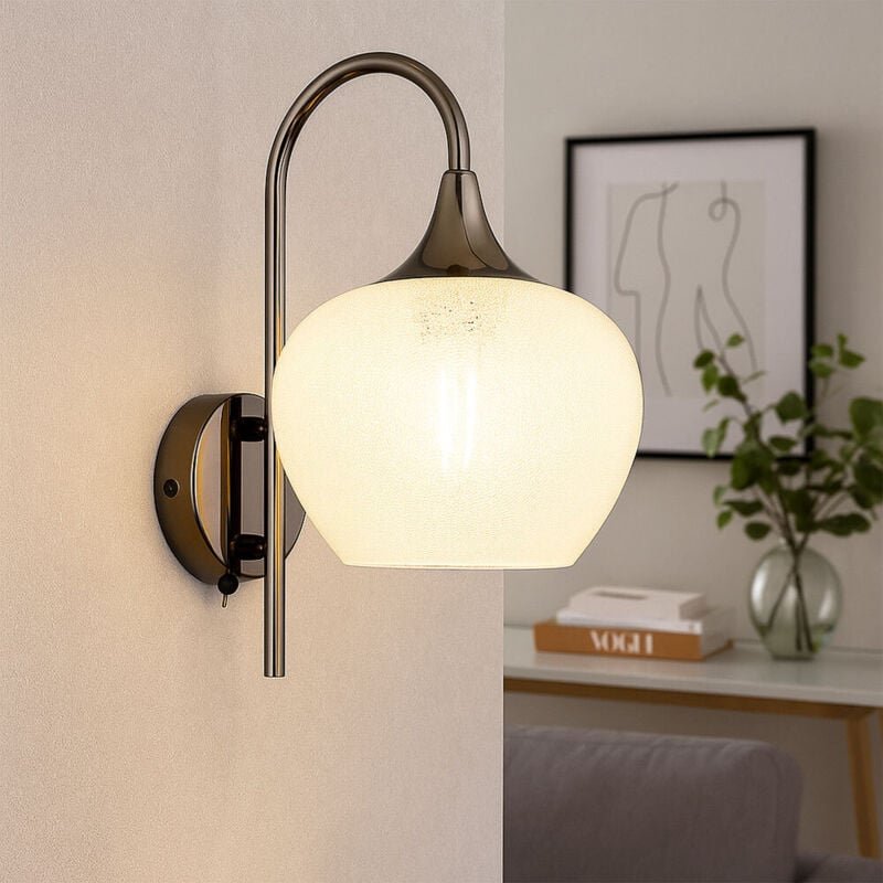 Wandleuchte Kristall Wandlampe Glas gebogen Wohnzimmerleuchte Wand schwarz-chrom, Metall, 1x E27 Fassung, LxBxH 25x18x32...