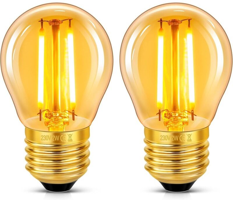 2 Stück E27 LED 2W Edison Vintage Glühbirne, G45 Vintage Glühlampe, Ersetzt 20W Glühlampen, Warmweiß 2200K Bernstein Gla...
