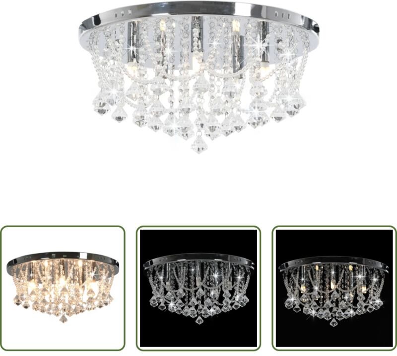 vidaXL Silber - Deckenleuchte mit Kristallperlen Silbern Rund 4x G9 Glühbirnen