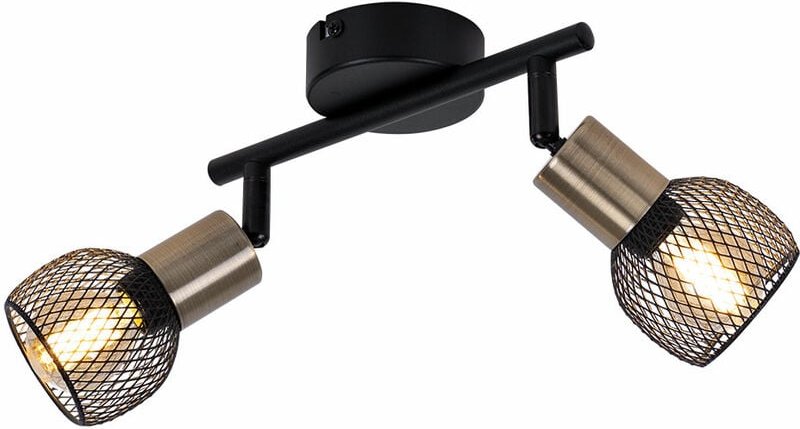 Deckenleuchte Wohnzimmerlampe Deckenstrahler, Moderne Spotleiste, 2-flammig, Gitterschirme, Metall, schwarz gold, 2x E14...