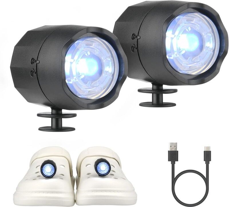 LED-Schuhbeleuchtung für Crocs, 2er-Pack, wasserdichte IPX5-Schuhbeleuchtung zum Gassigehen, Camping, mit USB-C-Ladefunk...