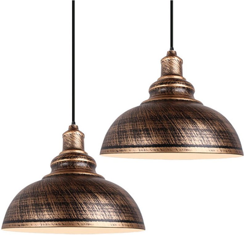 2x Retro Vintage Pendelleuchte Kronleuchter Industriell Deckenleuchte Lampenschirm Metall E27 Bronze&Weiß