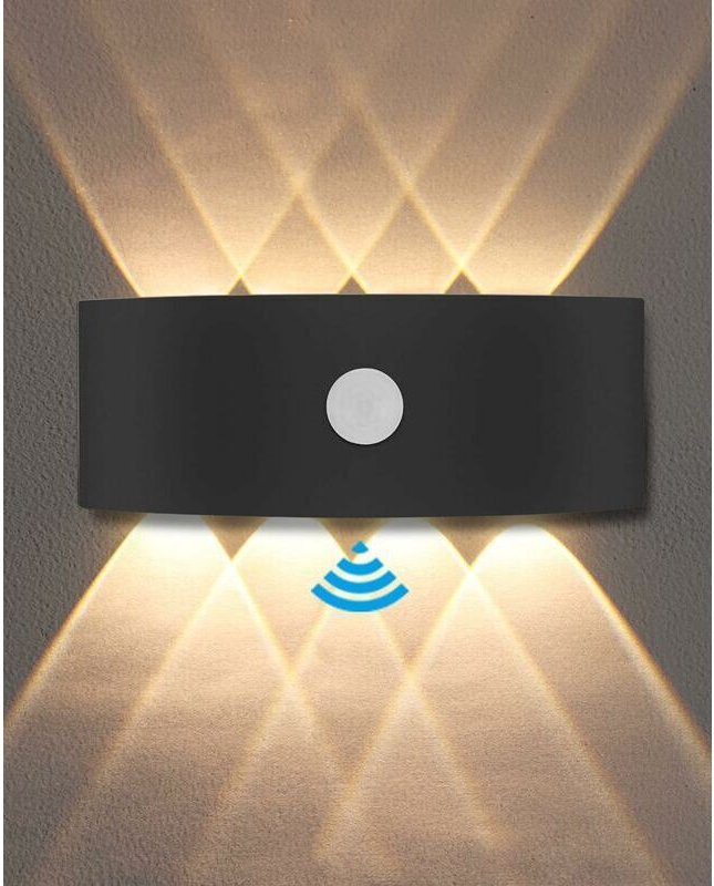 8-W-LED-Wandleuchte mit Bewegungsmelder, IP65 wasserdicht, 3000 K warmweißes Licht, Aluminium, für Balkone und Treppenhä...
