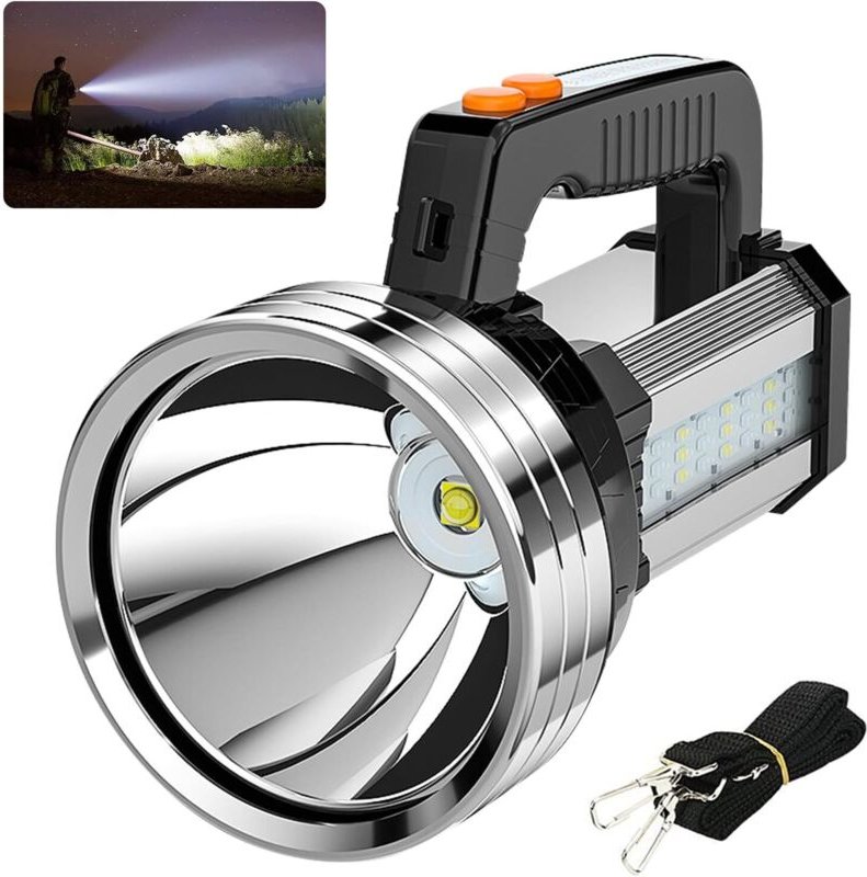 Extrem leistungsstarke wiederaufladbare LED-Taschenlampe, 10000 mAh Akku, 2000 lm, 800 m Reichweite, 6 Leuchtmodi, IPX4,...