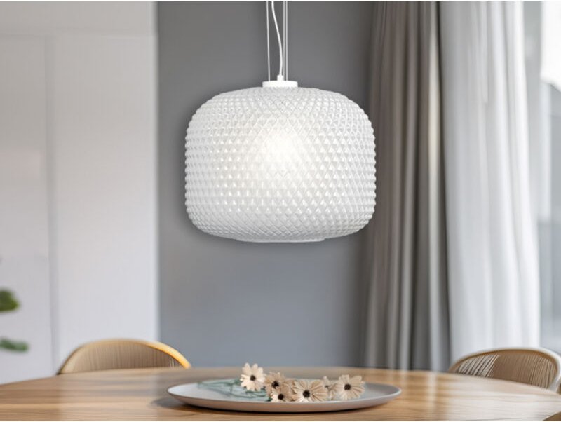 Pendelleuchte ASHFORD einflammig Kristall Glasschirm in Weiß, Ø 40cm