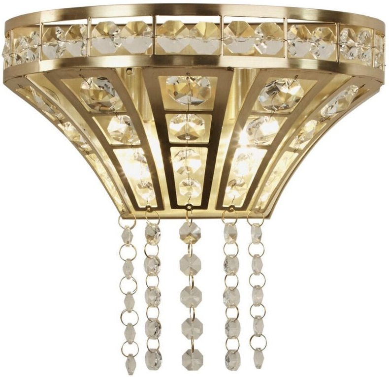 Gemma 2-flammige Wandleuchte aus satiniertem Messing, klarem Kristall - Searchlight