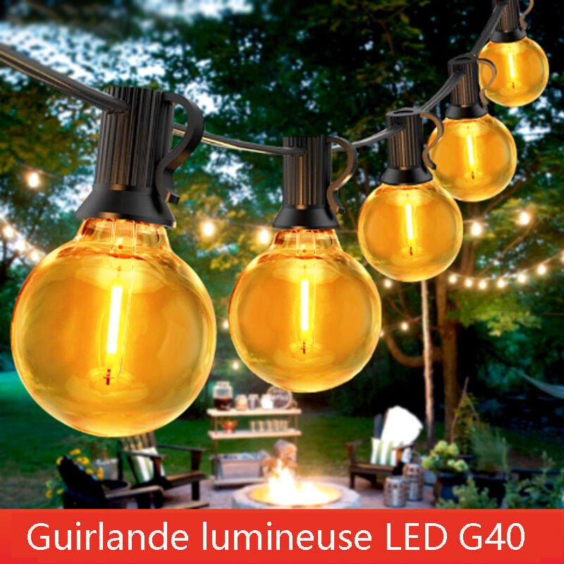Lichterkette für draußen, 15 m, Lichterkette für draußen mit 25 + 2 G40-LED-Birnen, IP44, wasserdicht, für Terrasse, Hoc...