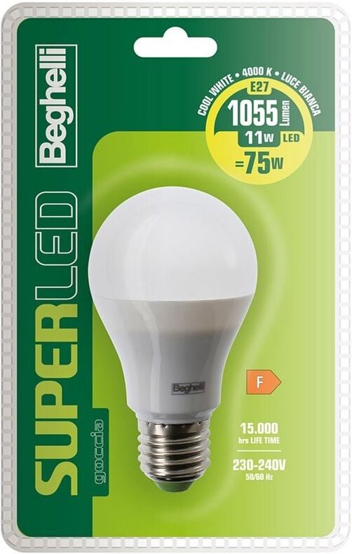 Beghelli - LED-Lampe 11W SuperLED Drop E27 Natürliches Licht 4000K 56911BL