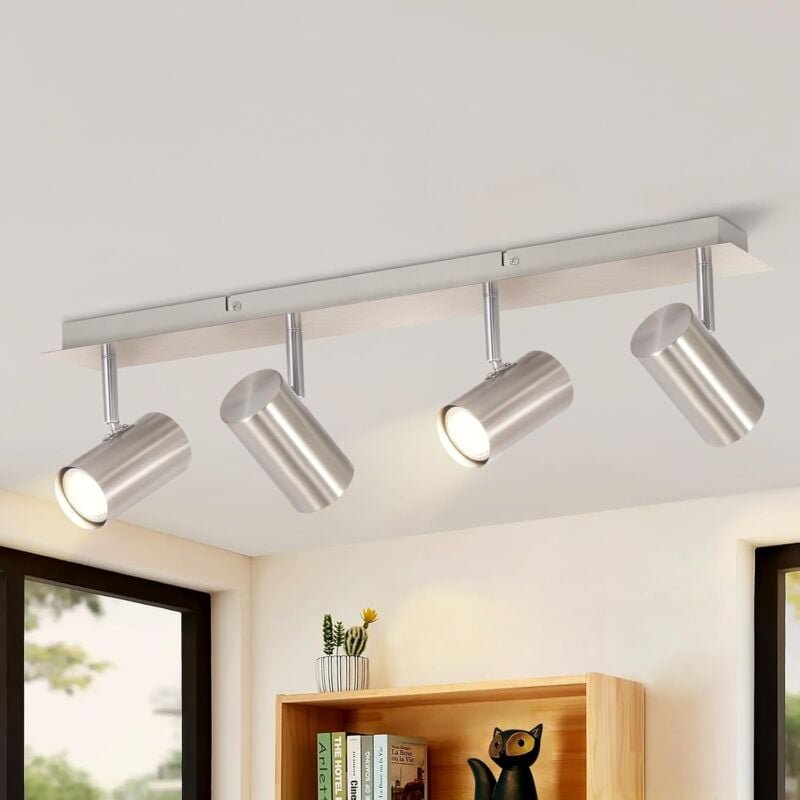 Deckenstrahler 4 Flammig Wohnzimmer Deckenleuchte - Deckenlampe GU10 Nickel Metall Flurlampe Modern Deckenspot Schwenkba...