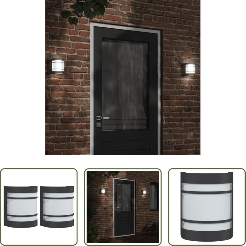 vidaXL Edelstahlleuchte - Außenwandleuchten 2 Stk. Schwarz Edelstahl