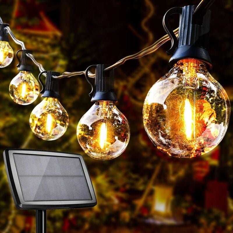 Thumbnail - Solar-Außenlicht-Girlande, Solar-Guinguette-Girlande, 10+1 G40-LED-Leuchtmittel, wasserdicht, IP44, mit 4 Beleuchtungsmo...