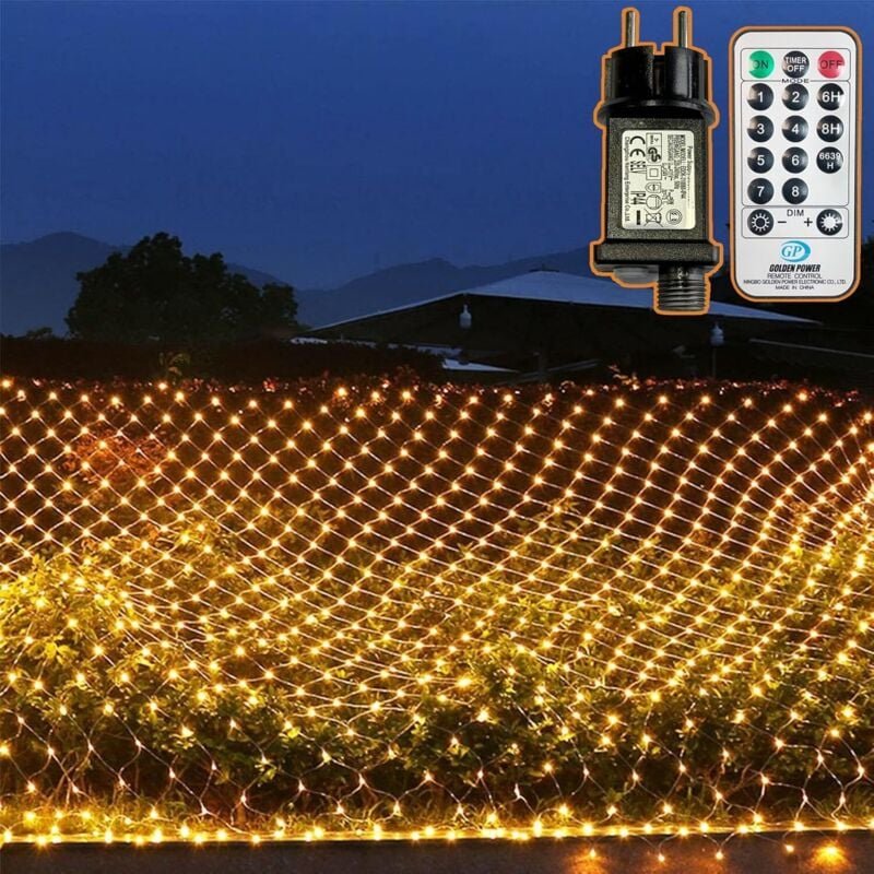 Crisp Net Lights mit 204 LEDs für den Außenbereich, 3 m x 2 m, wasserdichte Solar-Lichterkette, Steckdose, 8 Lichtmodi, ...