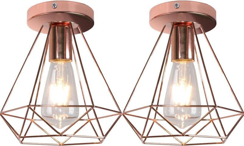 Axhup - 2er Deckenleuchte Vintage Industri Diamant Deckenlampe mit Ø20cm Käfig Semi-Flush Mount Eisen Licht E27 Lampenfa...