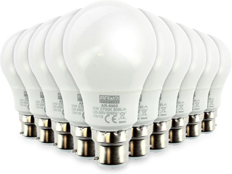 Set mit 10 LED-Lampen B22 8W eq 60W 806lm Farbtemperatur: Kaltes Weiß 6000K