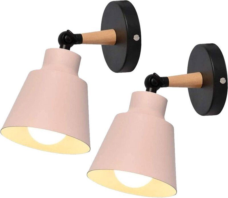 2Pcs Wandleuchte Modern Innen aus Eisen Holz Wandlampen Verstellbare für Wohnzimmer Schlafzimmer Flur Treppenhaus(Rosa)