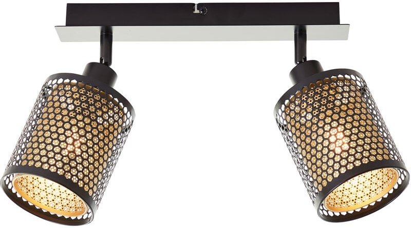 Brilliant - Cheval Spotbalken 2flg schwarz gold Metall 2x D45, E14, 28 w, Geeignet für Tropfenlampe (nicht enthalten)