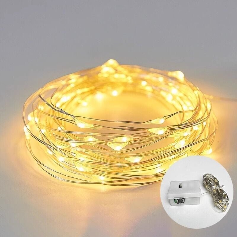 Lichterkette, 10 m, 100 LEDs, silberfarben, batteriebetrieben, Lichterkette mit 8 Modi, IP65 wasserdichte Lichterkette, ...