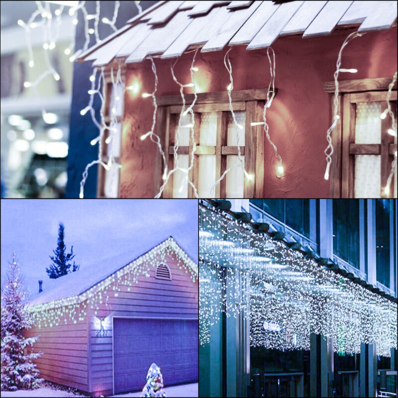 Thumbnail - Led Eisregen Lichterkette Kaltweiß 400 LEDs 15m Weihnachten Lichtervorhang Beleuchtung Lichterkette Weihnachtsbaum - Swa...