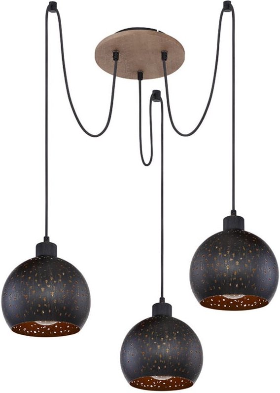 Hängelampe schwarz Hängelampe Esstisch Pendelleuchte 3 flammig, Holz dunkelbraun Metall goldfarben, 3x E27 Fassungen, Dx...