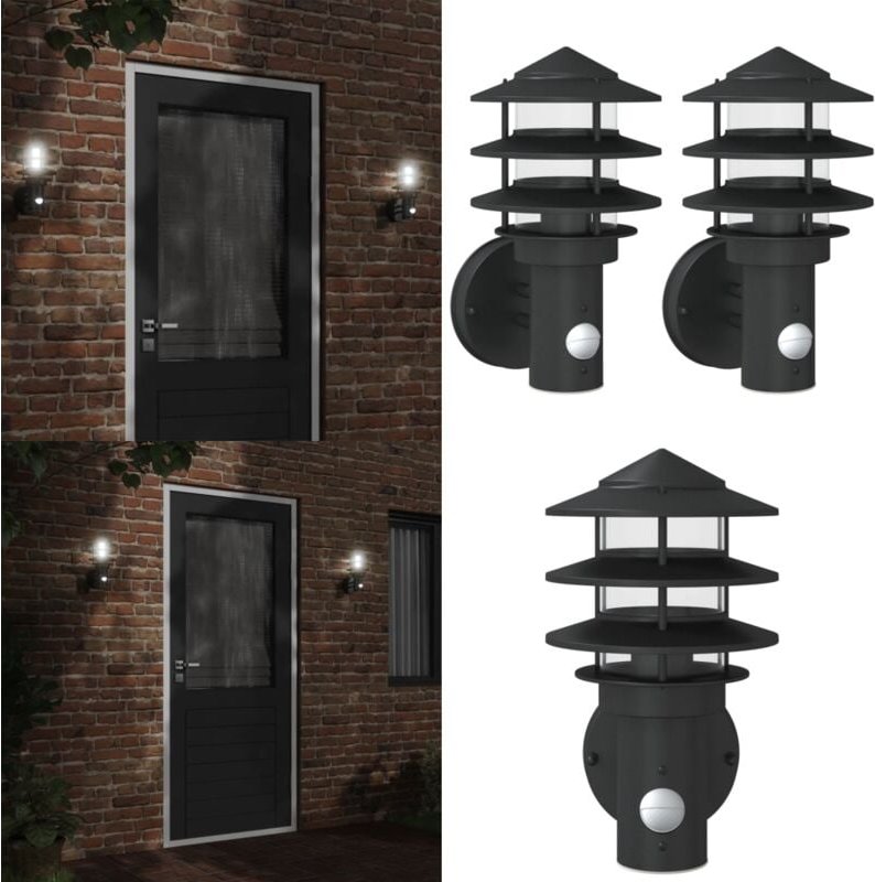 Thumbnail - Vidaxl - Außenwandleuchten mit Bewegungsmelder 2 Stk. Schwarz Edelstahl - Outdoor-Beleuchtung - Gartenbeleuchtung - Wand...