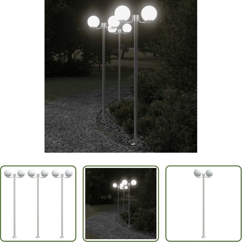 vidaXL Edelstahlleuchten - Wegeleuchten 3 Stk. Silbern 215 cm Edelstahl
