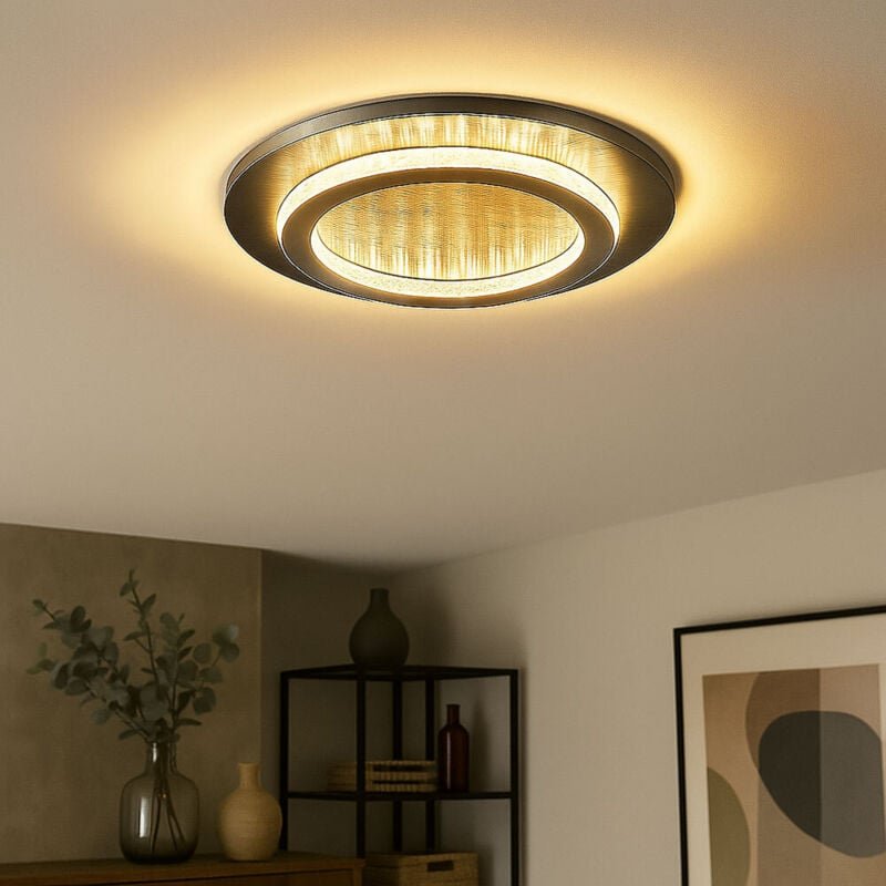 Led Deckenleuchte anthrazit schwarz Deckenlampe Kristalle Wohnzimmerleuchte cct Farbwechsel, Metall, 24W 3300Lm warm-kal...