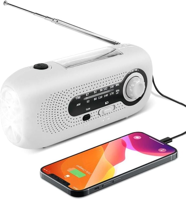 Solarradio, Notfall-Handkurbel, selbstbetriebenes AM/FM-Solar-Wetterradio mit 5 LED-Taschenlampe, 2000 mAh Notstrombank ...